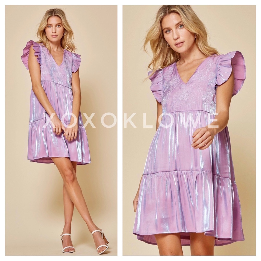 Lavender Boho Iridescent Shimmer Tiered Mini Dress - Picture 8 of 15